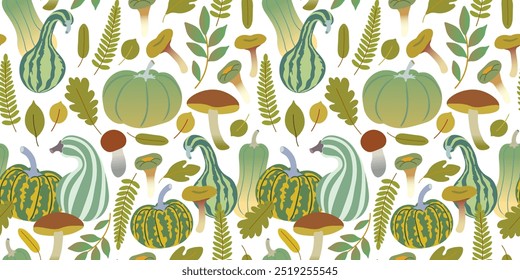 padrão sem costura cogumelos de outono com folhas no vetor. elemento para impressões poster banner design decoração fundos papel de parede embalagem têxteis panos