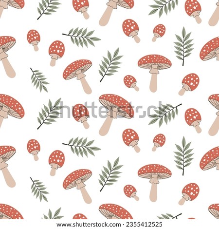 Seamless pattern with autumn mushrooms on a white background. Print with  mushrooms. Vector illustration