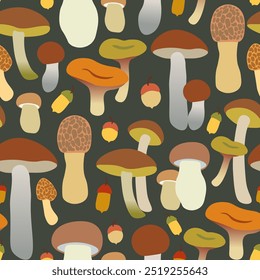 seamless pattern autumn mushrooms in vector. element for prints poster banner design decor backgrounds wallpaper packaging textile backdrops