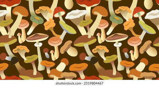 seamless pattern autumn mushrooms in vector. element for prints poster banner design decor backgrounds wallpaper packaging textile backdrops