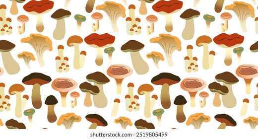 seamless pattern autumn mushrooms in vector. element for prints poster banner design decor backgrounds wallpaper packaging textile backdrops