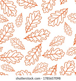 Nahtloses Muster mit Herbsteichenblättern in Orange, Beige, Braun. Perfekt für Tapete, Geschenkpapier, Muster Füllungen, Web-Hintergrund, Herbstgrußkarten.