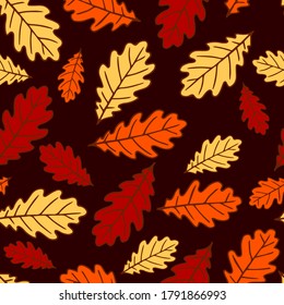 Seamless pattern with autumn oak leaves in orange, beige, brown. Perfect for wallpaper, gift paper, pattern fills, web page background, autumn greeting cards.