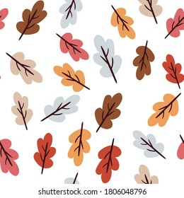 Seamless pattern with autumn oak leaves. Perfect for wallpaper, gift paper, pattern fill, web page background, autumn greeting cards.Vector illustration