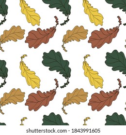 seamless pattern of autumn oak leaves for decorating surfaces, postcards, packaging