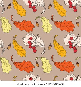 seamless pattern of autumn oak leaves for decorating surfaces, postcards, packaging