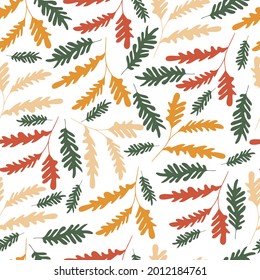 Seamless pattern with autumn oak leaves in orange, beige, brown and yellow colors. Perfect for wallpapers, gift paper, patterns, web page backgrounds, autumn greeting cards.