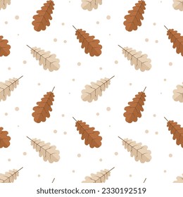 Seamless pattern, autumn oak leaves on a white background. Pastel colors. Print, background, textile, vector	
