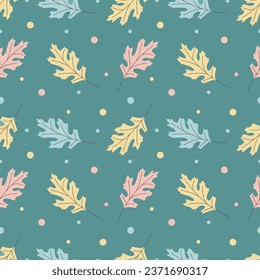 Seamless pattern with autumn oak leaves. Vector illustration.