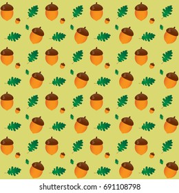 Seamless pattern with autumn oak leaves and acorns. Vector illustration.
