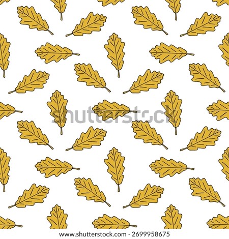 seamless pattern with autumn oak yellow leaves on white background. vector image.