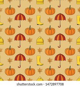 Seamless pattern with autumn object, vector illustration