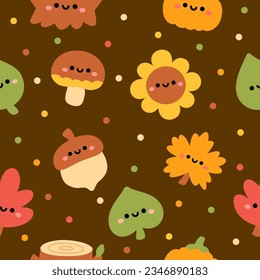 Seamless Pattern of an Autumn Objects in Cute Style on Brown Background