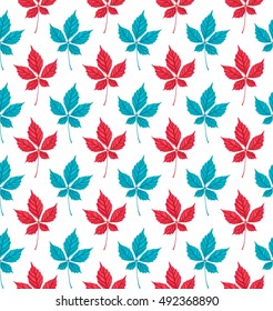 Seamless pattern with autumn Parthenocissus foliage. Creative vector illustration in cartoon style.