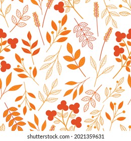 Seamless pattern autumn plants leaves silhouettes vector illustration	