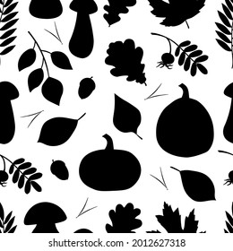 Seamless pattern autumn pumpkin mushrooms Leaves vector illustration