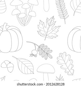 Patrón sin inconvenientes de las setas de calabaza otoñales deja la ilustración vectorial de los colores blanco y negro