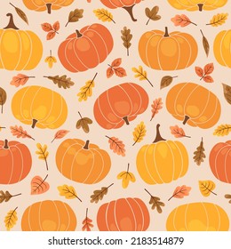 Seamless pattern autumn pumpkins