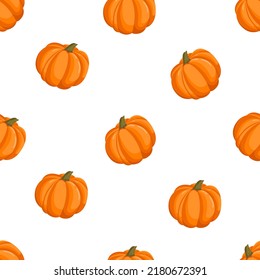 Seamless pattern with autumn pumpkins. October harvest. Thanksgiving and Halloween. Vector illustration for fabrics, textures, wallpapers, posters, cards. Editable elements.
