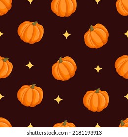 Nahtloses Muster mit Herbstkürbis und Sternen. Ernte im Oktober. Thanksgiving und Halloween. Vektorgrafik für Stoffe, Texturen, Wallpaper, Poster, Karten. Bearbeitbare Elemente.