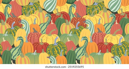 Calabazas de otoño de patrón sin costuras en Vector. Elemento para impresiones Diseño de carteles Fondos de decoración de Anuncio Embalaje de Fondo de pantalla Fondos textiles