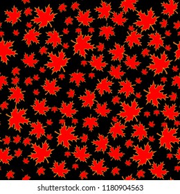 Seamless pattern of autumn red fire red maple leaf on a black background