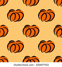 Seamless pattern of autumn ripe pumpkins. Harvest of pumpkins.