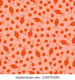 Patrón sin foco con cadera rosa otoñal sobre fondo rosa claro. Perfecto para papel tapiz, papel de regalo, rellenos de patrones, fondo de página web, tarjetas de felicitación de otoño. Ilustración del vector
