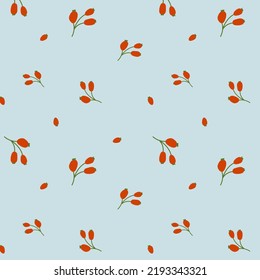 Seamless pattern of autumn rosehip berries. Drawn style. Vector pattern.