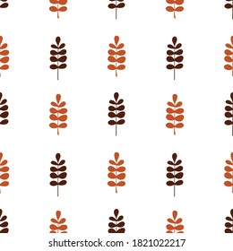 Patrón sin foco de las hojas del otoño de Rowan, naranja y marrón. Aislar. Ilustración vectorial plana del estilo dibujado a mano. Plantilla para tela, papel de envoltura, papel tapiz, cubierta, etc. 