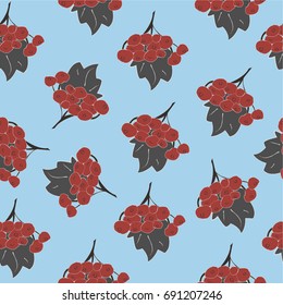 Seamless Pattern of autumn rowan/viburnum in red and grey. Perfect for wallpapers, gift papers, backgrounds, cards, pattern fills, cover, web sites, fabric, textiles, etc. Modern Blue Background