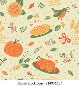 Seamless pattern autumn season. Beautiful background for Thanksgiving. Vector illustration.