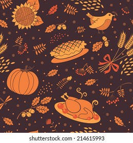 Seamless pattern autumn season. Beautiful background for Thanksgiving. Vector illustration.