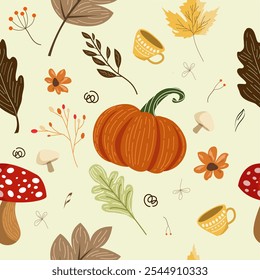 seamless pattern of autumn season, cute wallpaper autumn theme, fall season, pattern good for background