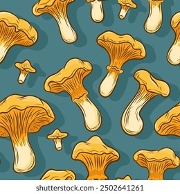 Seamless pattern for autumn season, mushrooms, chanterelles, fall, harvest, vector