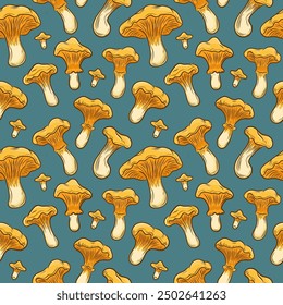 Seamless pattern for autumn season, mushrooms, chanterelles, fall, harvest, vector