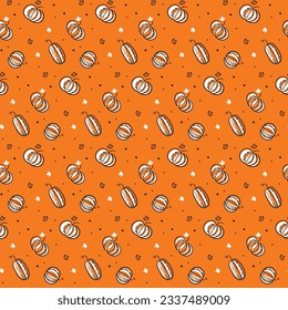 Seamless pattern for autumn season with pumpkin. Childish background for fabric, wrapping paper, textile, wallpaper and apparel. Vector Illustration