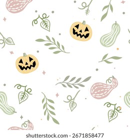 Patrón sin fisuras para la temporada de otoño con calabaza. fondo para tela, papel de embalaje, textil, Fondo de pantalla y ropa. Ilustración vectorial