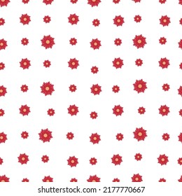 Seamless pattern with autumn small abstract red flowers in warm pastel colors isolated on white background in flat cartoon style.