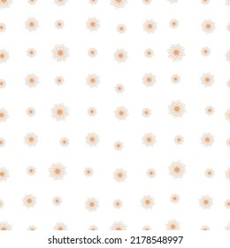 Seamless pattern with autumn small abstract flowers in warm pastel colors isolated on white background in flat cartoon style.