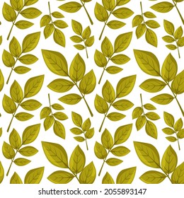 Seamless pattern, autumn and spring leaves, green stylish nature ornament, leaves on a light background