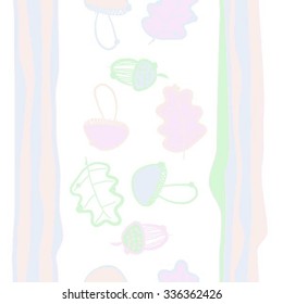 Seamless    pattern  of autumn and striped motif, doodles, objects,oak, acorns . Hand drawn.