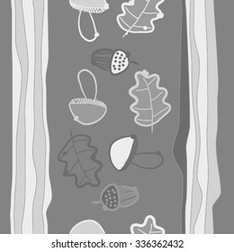 Seamless    pattern  of autumn and striped motif, doodles, objects,oak, acorns . Hand drawn.