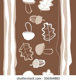 Seamless    pattern  of autumn and striped motif, doodles, objects,oak, acorns . Hand drawn.