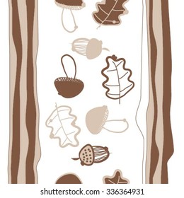 Seamless    pattern  of autumn and striped motif, doodles, objects,oak, acorns . Hand drawn.