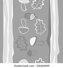 Seamless    pattern  of autumn and striped motif, doodles, objects,oak, acorns . Hand drawn.