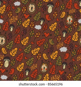 Seamless pattern in autumn style. Vector doodle background.