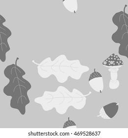 Seamless   pattern of  autumn theme, doodles,  object,leaves, mushroom, acorns, oak, copy spa?e. Hand drawn.