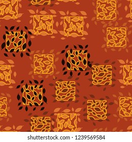 Seamless pattern. Autumn theme. Foliage and squares.
