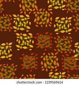 Seamless pattern. Autumn theme. Foliage and squares.